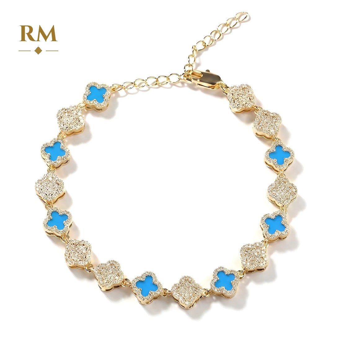 Clover bracelet in gold with blue stones