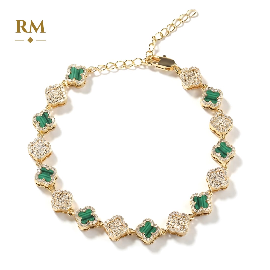 Clover bracelet in gold with green stones