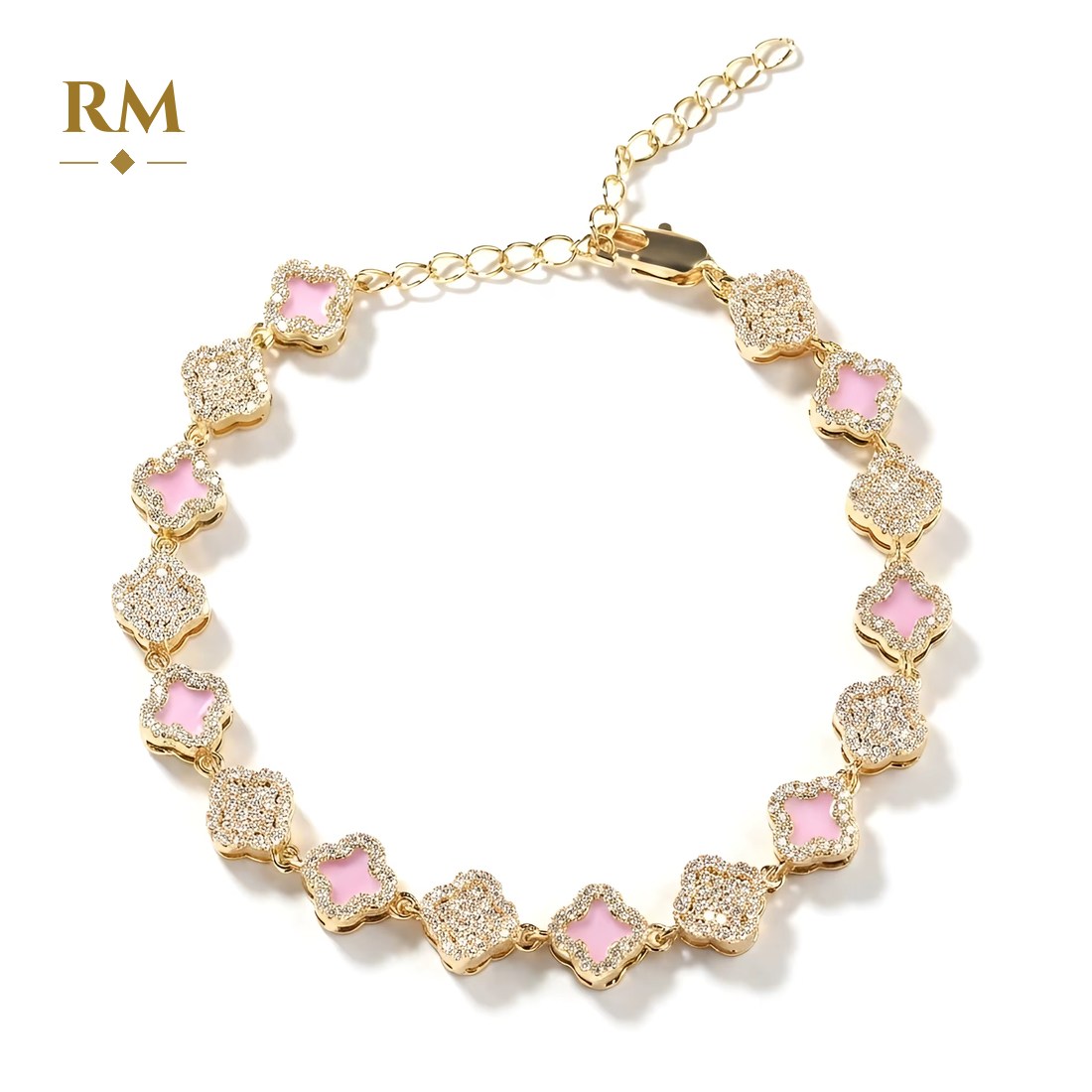 Clover bracelet in gold with pink stones