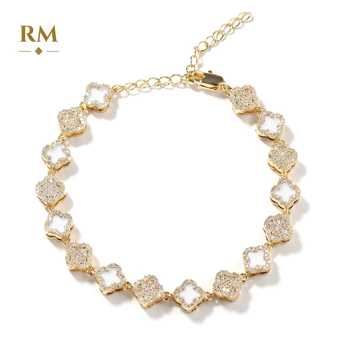 Clover bracelet in gold with white stones