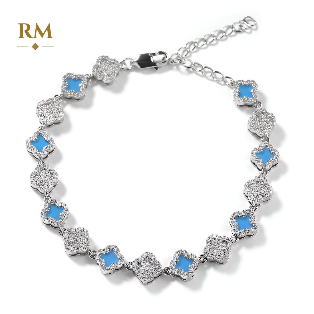 Clover bracelet in silver with blue stones