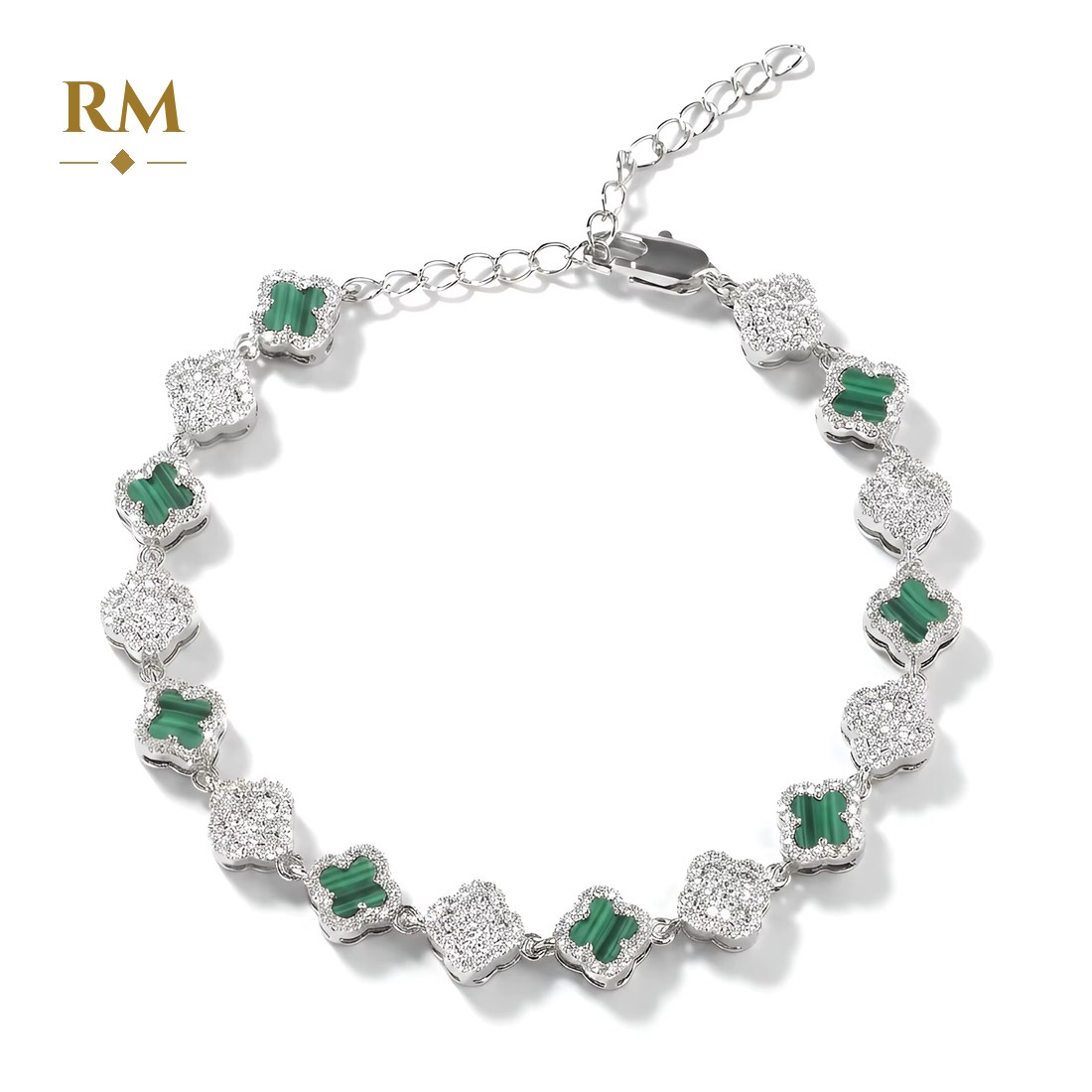 Clover bracelet in silver with green stones