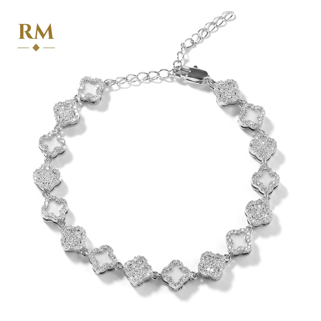 Clover bracelet in silver with white stones